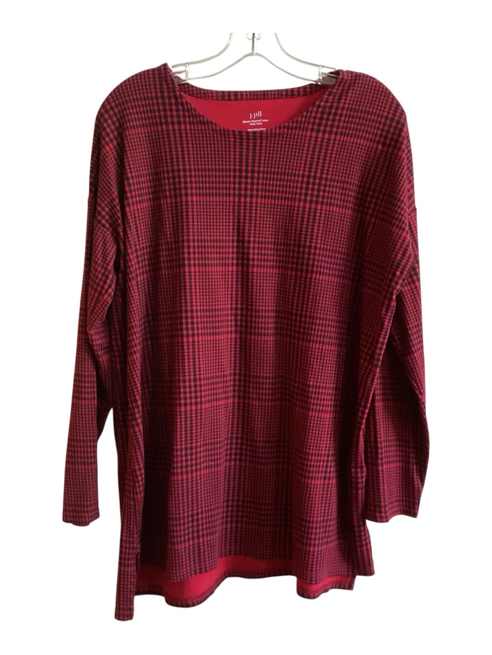 J. Jill Red Black Plaid Long Sleeve Women's Supima Tunic Top size L